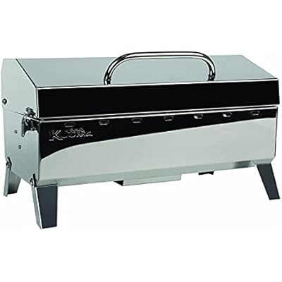 Kuuma Kuuma Premium Stainless Steel Mountable Charcoal Grill wInner Lid Liner by Camco -Compact Portable Size Perfect for Boats, Tailgating and More - Stow N Go 160 58110, silver