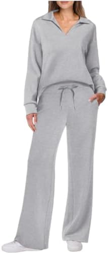 Womens 2 Piece Outfits Lounge Sweatsuit Sets Fall Fashion Clothes, Travel Outfit Women, High Waist Wide Leg Pants