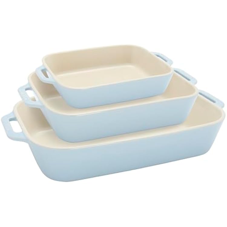 Staub Ceramic 3-pc Rectangular Baking Dish Set - Macaron Pastel Blue