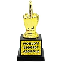 Worlds Biggest Asshole Trophy Middle Finger Design, Funny Plastic Gag Gift by Island Dogs, Perfect for Office Pranks, Parties, or White Elephant Gifts