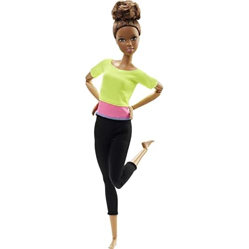 Barbie Made to Move Fashion Doll with Brown Hair Wearing Green Color-Blocked Top & Yoga Leggings, Flexible with 22 Posable Joints