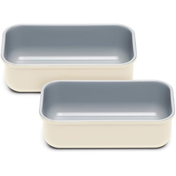 Caraway Non-Stick Ceramic 1 lb Loaf Pan Duo - Naturally Slick Ceramic Coating - Non-Toxic, PTFE & PFOA Free - Perfect for Pound Cakes, Breads, More - Cream