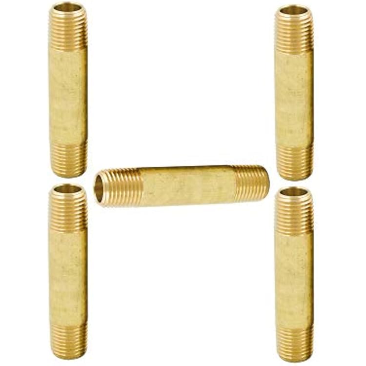 Legines Brass Long Nipple, 38 NPT Male x 38 NPT Male Pipe Fitting, 2 Length, Pack of 5