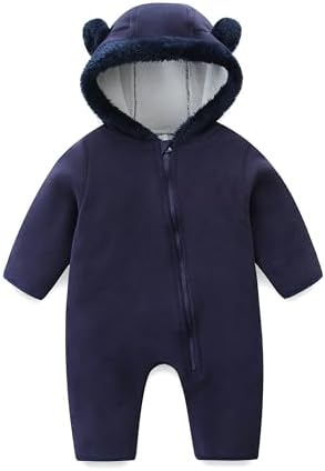 Baby Fleece Bodysuit Infant Boy Girl One Piece Bear Hooded Outerwear Snowsuit For Winter