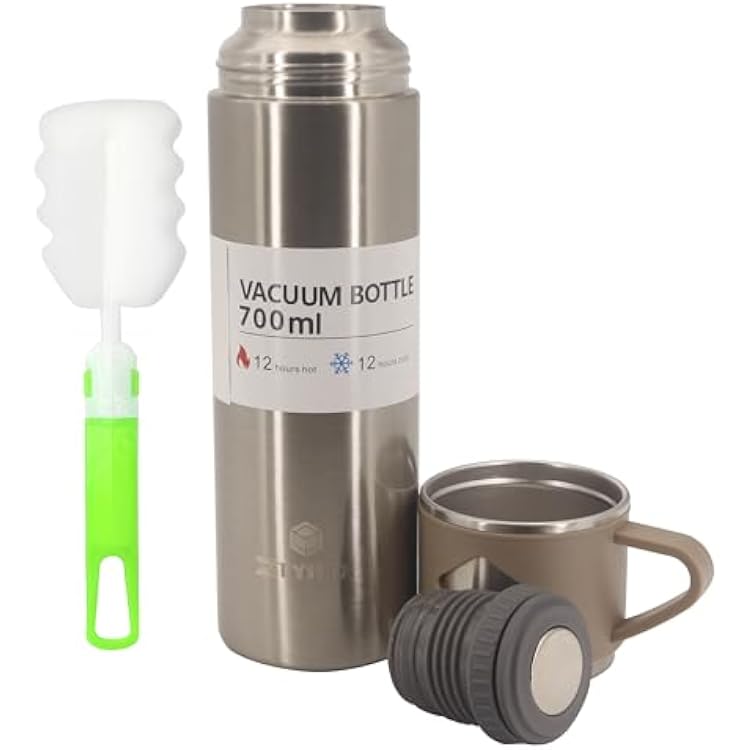 Stainless Steel Insulated Coffee Bottle,Vacuum-Insulated Beverage Bottle with Handle, Leak-Proof for Coffee, Tea, Water, Hot or Cold, 24oz Silver 24oz