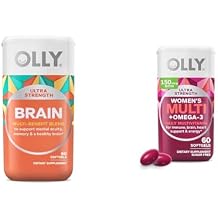 OLLY Ultra Strength Brain Softgels, Nootropic, Supports Healthy Brain Function, Memory, Focus & Ultra Women's Multi Softgels, Overall Health and Immune Support, Omega-3s, Iron, Vitamins A, D
