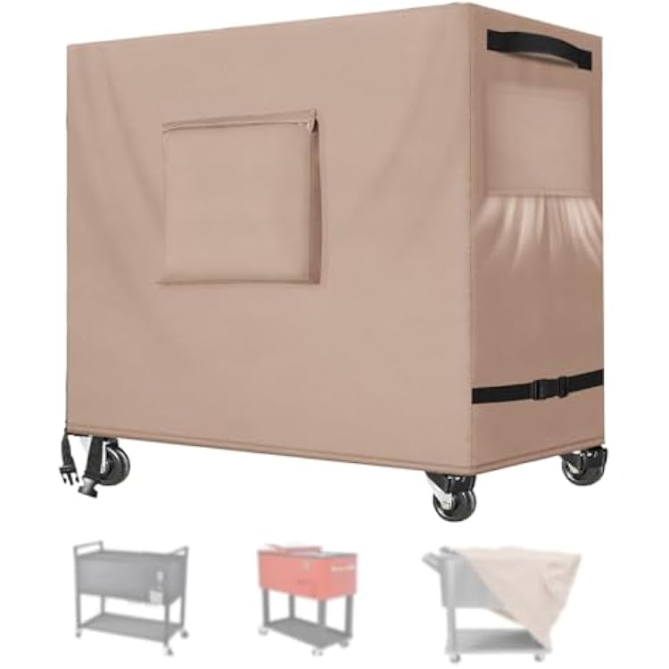 Kovshuiwe Waterproof 80 Qt Rolling Cooler Cart Cover Outdoor Beverage Cart Patio Ice Chest Protective Covers Fits Most Patio Ice Chest Party Cooler Upto 34L x 20W x 32H, Khaki