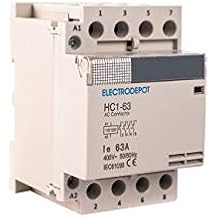 Electrodepot 60 Amp 4 Pole Normally Open IEC 400V Contactor (Silent Operation) 110-120VAC Coil, Inductive 40A, Resistive 60A with Mounting Base for DIN Rail (1 Pack)