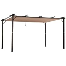 Outsunny 10' x 13' Aluminum Patio Pergola with Retractable Pergola Canopy, Backyard Shade Shelter for Porch, Outdoor Party, Garden, Grill Gazebo, Brown