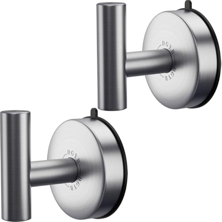 DGYB Large Suction Cup Hooks for Shower Set of 2 Brushed Nickel Towel Hooks for Bathrooms 11 Lbs Wall Hook for Hanging Coat, Robes, Loofah