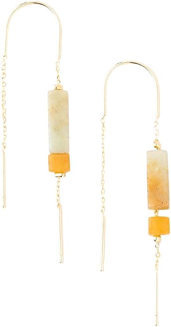 Scout Curated Wears - Rectangle Stone Thread Earring - Amazonite/Amber/Gold