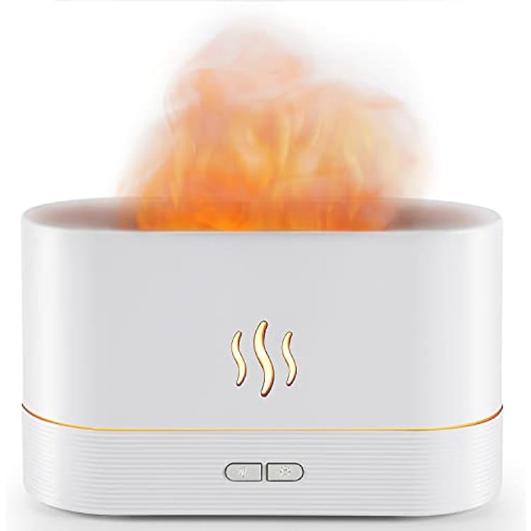 Flame Diffuser Humidifier-Auto Off 180ml Essential Oil Diffuser-2 Modes Brightness Aroma Humidifier with Fire Flame Effect for Home,Office,Spa,GymWhite...