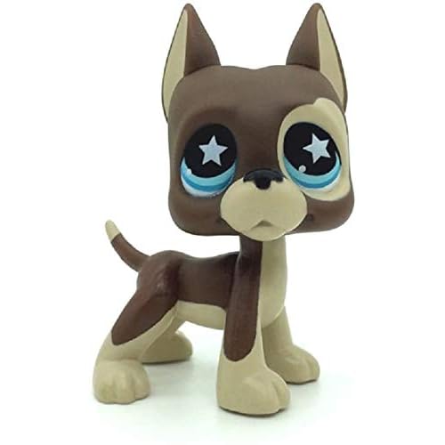 Brown &amp; Cream lps Great dane Dog Blue Star Eyes Toys Mini Pet Shop - Little Pet Shop Dog Action Figure Rare Old LPS Toys Blue Star Eyes Puppy Toys for Kids Animal Toy for Girls &amp; Boys