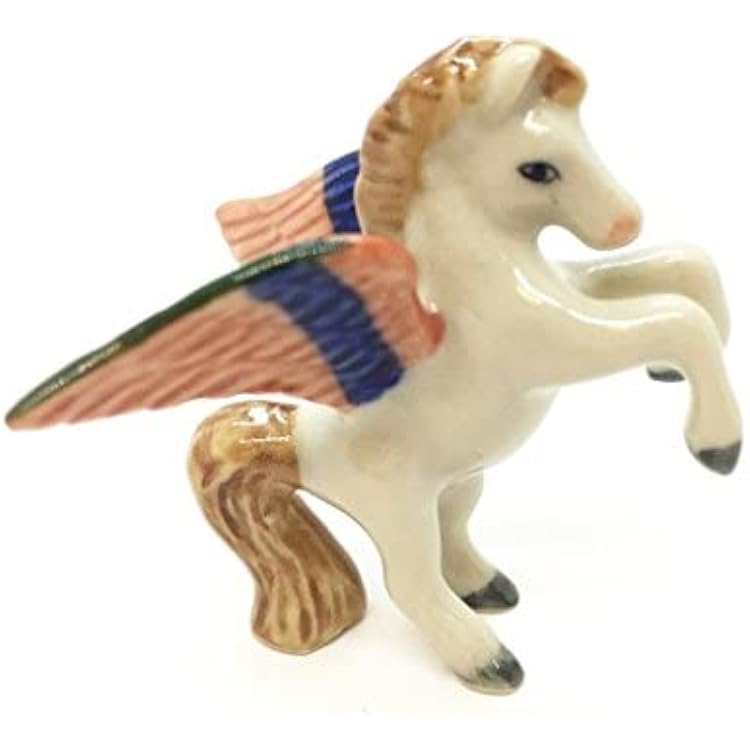 WitnyStore 112 Brown Pink Blue Rearing Pegasus Ceramic Mythical Horse Figurine for Terrarium Decoration Collectible Statue for Adult Collectors Handcrafted Porcelain Sculpture Home Room Tabletop Decor
