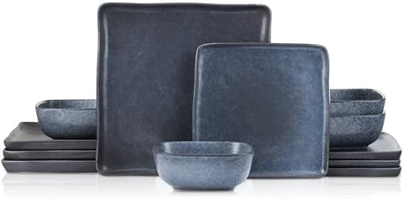 Stone Lain Jonny Stoneware 24-piece Square Dinnerware Set, Blue