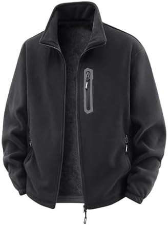 Mens Sherpa Fleece Jacket Full Zip Stand Collar Warm Winter Coat Thick Casual Outerwear Soft Fuzzy Zip Up Jacket
