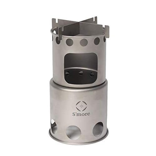 Smore Titanium Chimni Camping Stove, Bonfire Stand, Bonfire Stand, Solo Camp, Cookware, Outdoor Chimney Bonfire Stand, Compact, Opening for Extra Charcoal
