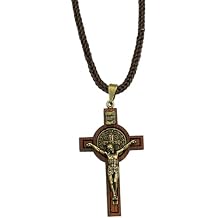 Catholica Shop Saint Benedict Medal Wood Crucifix Cord Necklace for Men & Women Handcrafted Religious Pendant, Healing, Travel Protection, Perfect for Gifting on Special Occasions, Made in Brazil
