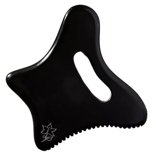 Full Body Gua Sha Tool and Facial Massage Tools, Bian Stone Handle Guasha Scraping for Back, Neck, Face, Legs, and Stomach Massager for Lymphatic Drainage & Cellulite Black, Large