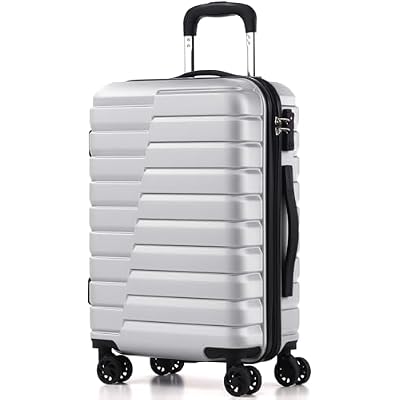 Coolife Carry On Luggage Airline Approved with Wheels Hard Shell Suitcase Spinner TSA Lock Telescopic Handle 20-inch,Silver