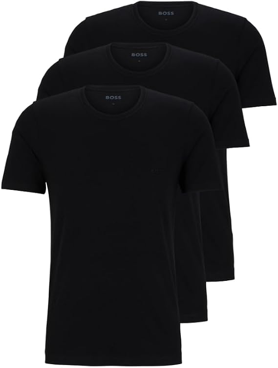 BOSS Mens Logo Embroidered Cotton Tee 3 Pack