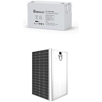 Renogy Deep Cycle AGM 12 Volt 100Ah Battery with 200 Watt 12 Volt Solar Panel for RV Marine Rooftop Farm Battery and Other Off-Grid Applications