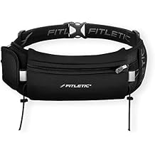 Fitletic - Ultimate II Running Pouch with Gels, Runners Pouch, Running Waist Belt with Gel Loops, Exterior Pocket, Inner Pocket, and Integrated Bib Toggles, Running Accessories