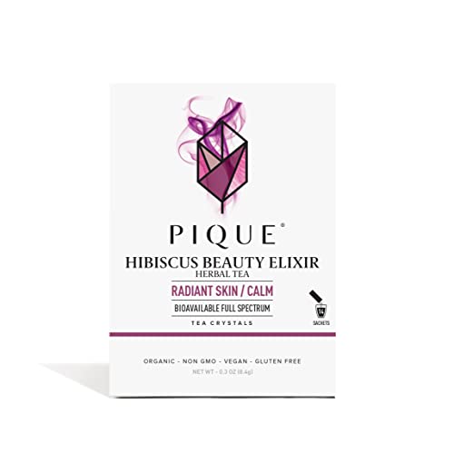 Pique Organic Hibiscus Tea Crystals - Powerful Antioxidants and Caffeine-Free Herbal Tea, Real Egyptian Flower for Glowing Skin - 14 Single Serve Sticks Pack of 1