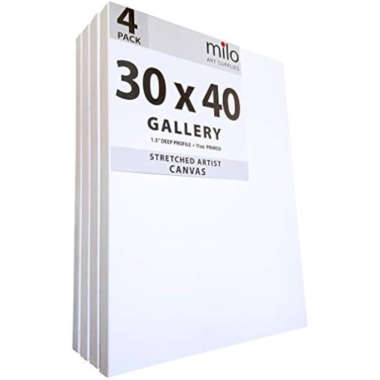 milo Stretched Artist Canvas | 30x40 inches | 4 Pack | 1.5 inch Thick Gallery Profile | 11 oz Primed Large Canvases for Painting, Ready to Paint Art Supplies for Acrylic, Oil