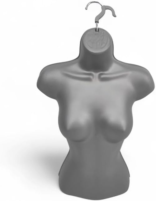 Matt Silver-Half Hanging Female Mannequin Torso – Lightweight Hollow-Back Display Bust – Wall-Mountable Polyethylene Body Form