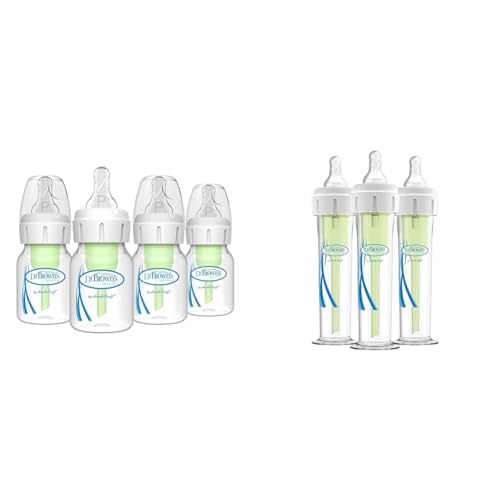 Dr. Browns Anti-Colic Preemie Baby Bottles, 0m Nipple 4 Pack 2 oz & 60cc 3 Pack Accufeed Anti-Colic Bottles
