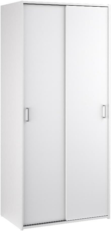 Tvilum Wardrobe with 2 Sliding Doors - Clothing Storage for Bedroom, White | Hanging Rod, Shelves