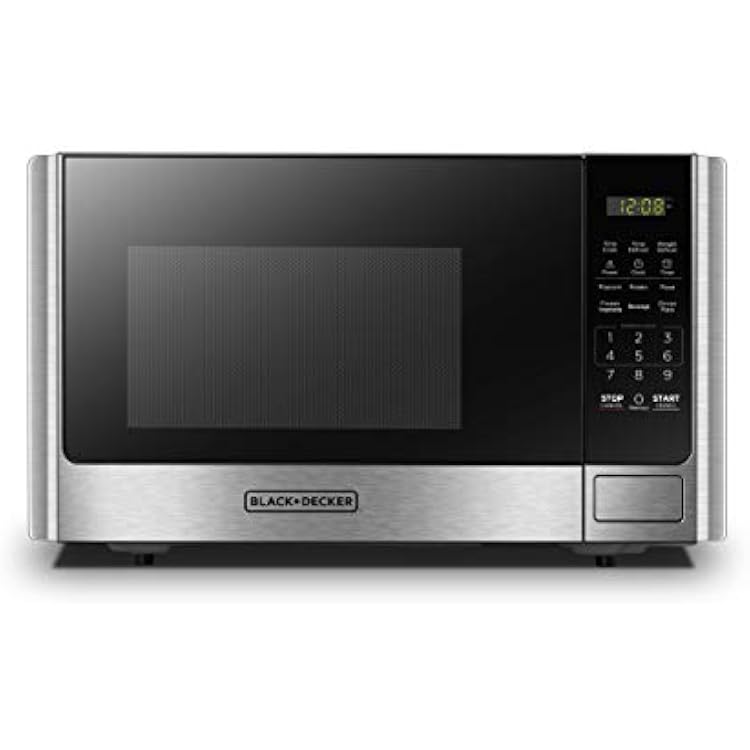 BLACKDECKER Digital Microwave Oven with Turntable Push-Button Door, Child Safety Lock, Stainless Steel, 0.9 Cu Ft