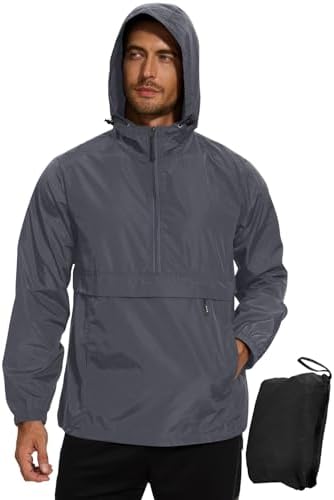 Avoogue Mens Rain Jacket Waterproof Lightweight windbreaker Packable Rain Pullover for Hiking Golf Running Fishing Work