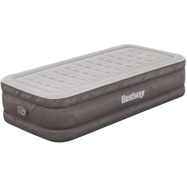 Bestway: Tough Guard 18 Air Mattress - Twin - Built-in AC Pump, Inflatable Indoor Airbed, Wave Beam Construction, Storage Carry Bag, Luxe Surface