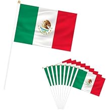 Mexico Small Mini Flags, 25 Pack Hand Held Mexican Stick Flags with 11.8 Inch Pole, 5.5x8.2 Inch International Country Flags, Festival Events, Parades, Patriotic, Indoor and Outdoor