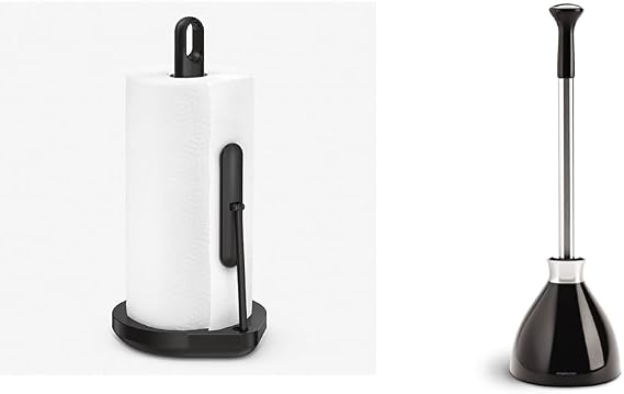 simplehuman Tension Arm Paper Towel Holder, Black Stainless Steel & Toilet Plunger and Caddy Stainless Steel, Black