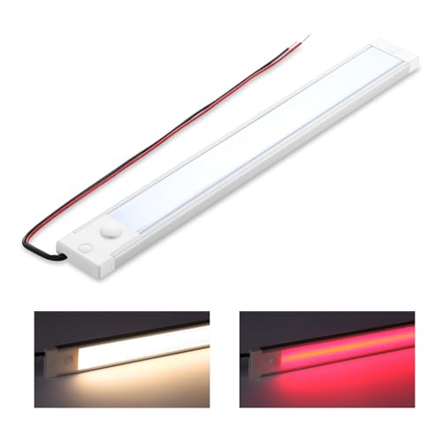 acegoo RV Interior LED Light Bar 12V LED Light Strip for Motorhome Camper Trailer Kitchen Countertop Under Cabinet Lighting, Integral Dimmer Switch & Red Night Light Nature White, 12 inch