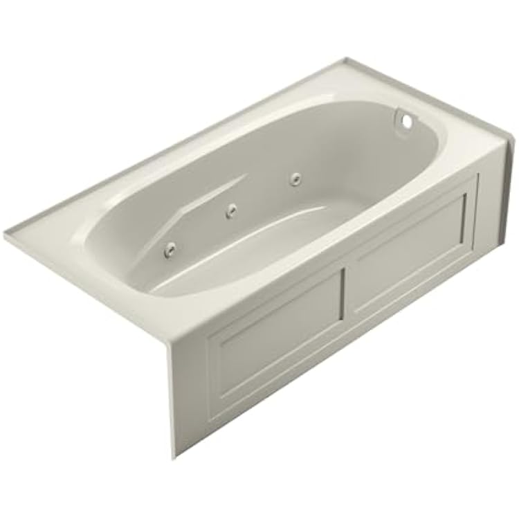 Jacuzzi SIGNATURE Acrylic Skirted Bathtub With Armrests, Heated Soak & Jet Massage Tub, Slip Resistant, Right Drain Placement, 72 L x 36 W, Rectangle, Oyster