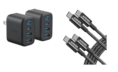 Anker USB C to USB C Cable, Type-C 60W Fast Charging (6 FT, 2Pack),Zolo Charger Block, 2-Pack 4-Port Wall Adapter with 50W Max Output