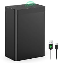 Kitchen Trash Can Touchless, 15 Gallon/55 Liter Stainless Steel Automatic Motion Sensor Trash Can, Type-C Rechargeable Garbage Can with Lid, Silent Close, Touchless Trash Bin for Home Kitchen, Black
