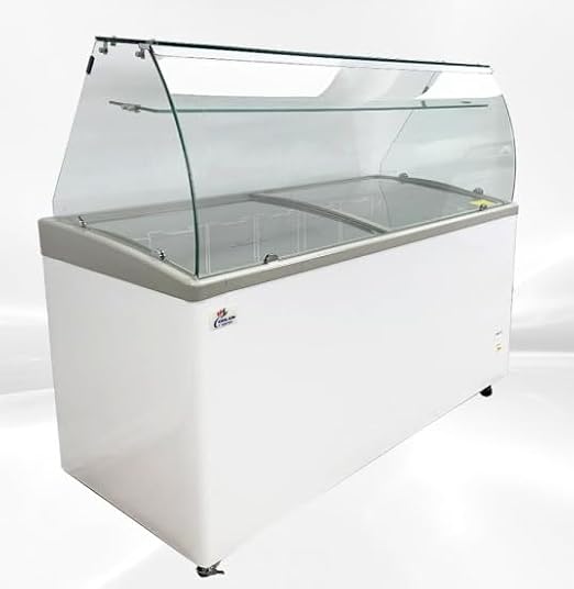 Gelato Freezer Display Case Dipping Cabinet Pan Ice cream showcase Curved Clear Glass 60"
