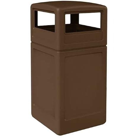 42 Gallon Square Waste Container and Dome Lid Set, Commercial Trash Can, Indoor and Outdoor Trash Can, Heavy-Duty Waste Container Trash for Patios, Parks, Lobbies (Brown)