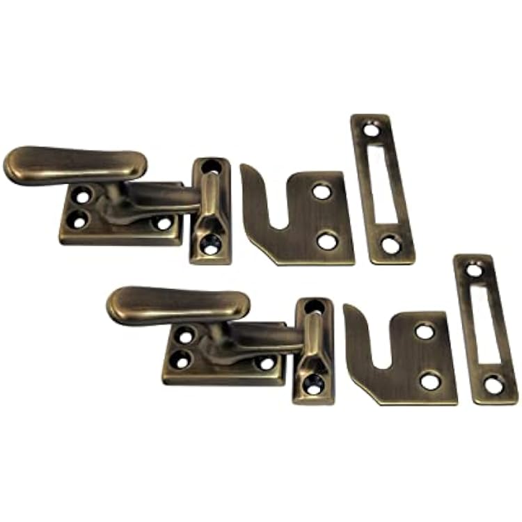 QCAA Solid Brass Casement Fastener Window Lock, Small, Brushed Antique Brass, 2 Pack