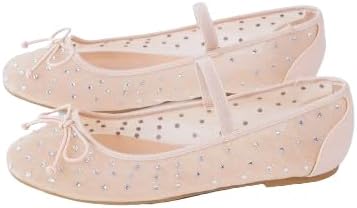 Bamboo Women's Studded Mesh Ballet Flats with Bow Detail