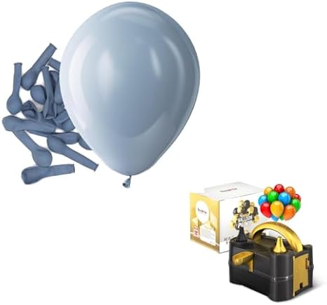 Bezente Dusty Blue Latex Party Balloons - 150 Pack Haze Blue Helium Balloons and Electric Balloon Pump