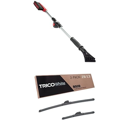 TRICO White 28 Inch & 13 Inch Windshield Wiper and Snow Brush Kit, Mallory 14410ML Ice Scraper and Brush Plus 2 Pack Trico 28 & 13 Windshield Wiper Blades for Car 35-2813 Winter Readiness Kit