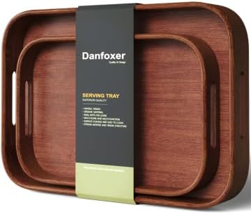 Bamboo Set of 2 Rounded Corners Serving Trays with Handles(Brown)