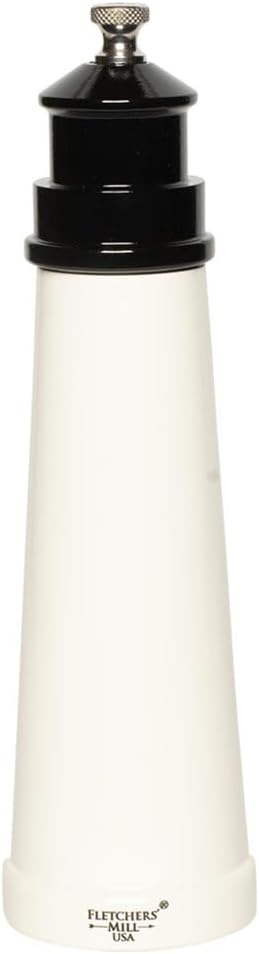 Fletchers' Mill Lighthouse Salt Mill, White/Black - 9 Inch, Adjustable Coarseness Fine to Coarse, Made in U.S.A.