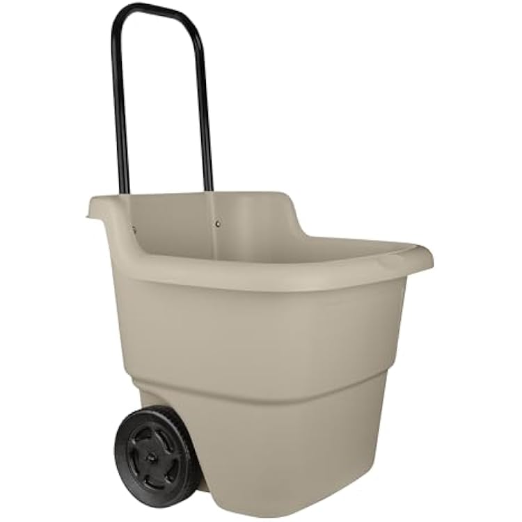 Suncast Garden Cart on Wheels, Taupe 15.5-Gallon Resin Outdoor Utility Yard Cart for Seniors, Lightweight 2 Wheel Wheelbarrow with Easy Mobility for Gardening, Firewood & Laundry, Made in the USA